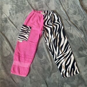 Pink zebra print towel pants. Size large (youth)